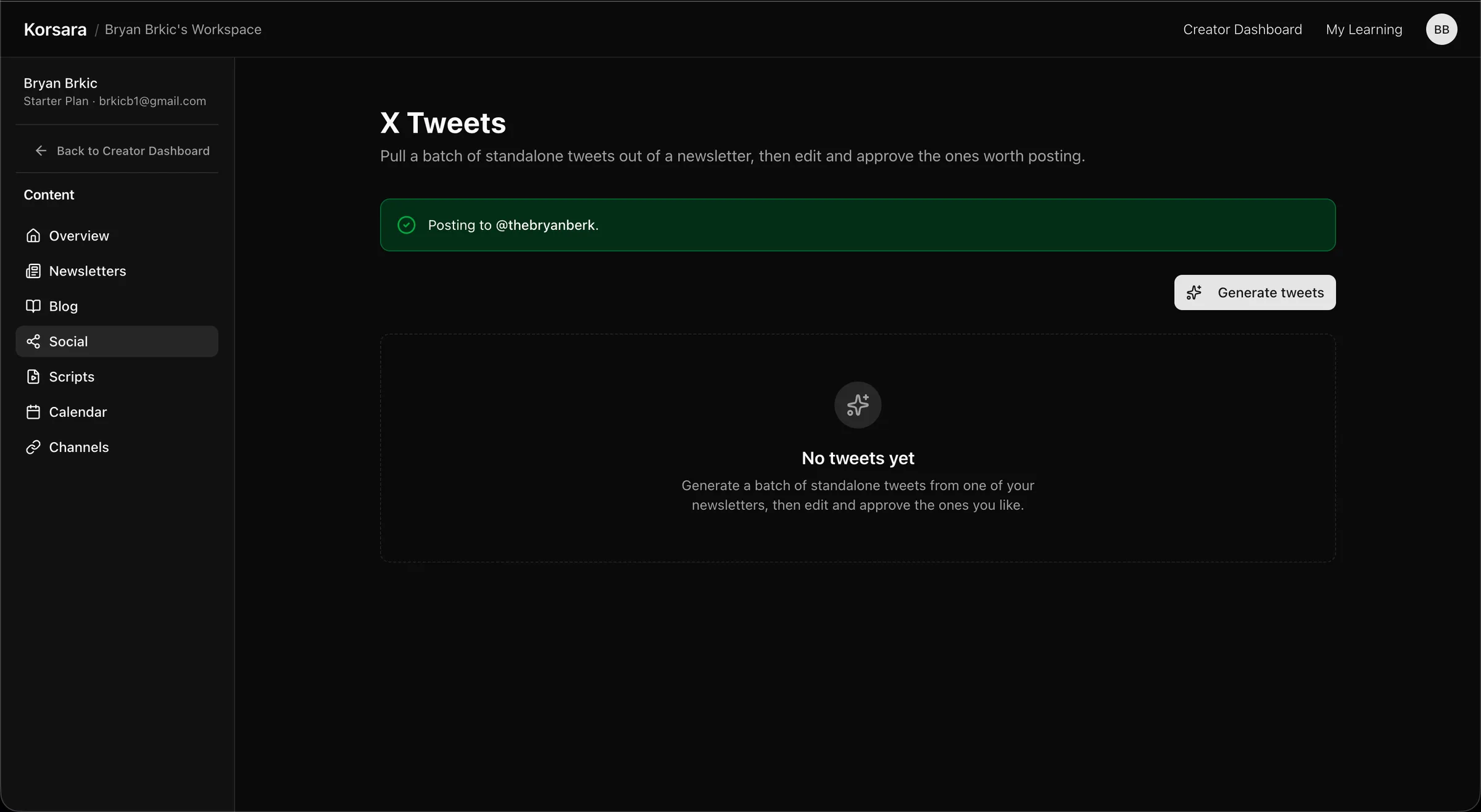 The Korsara standalone X tweets list.